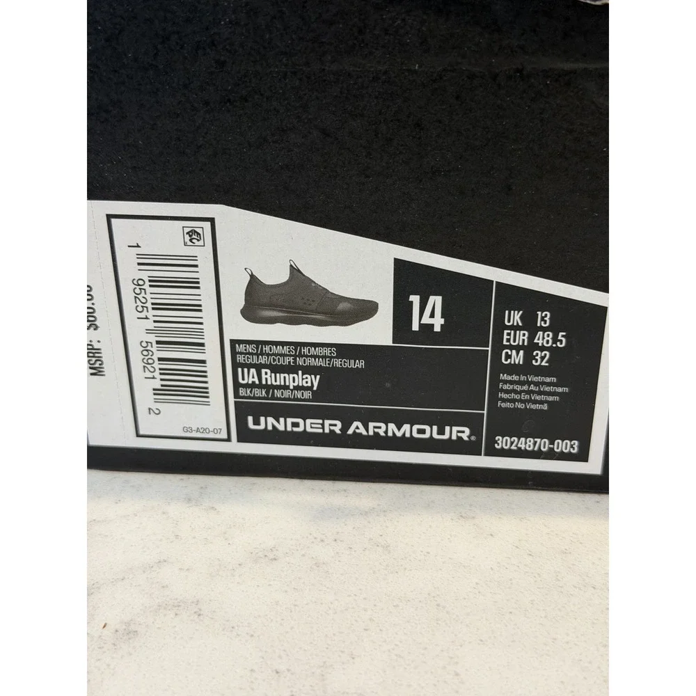 Under Armour UA Runplay Shoes Mens 14 Black Slip On Running Sneakers 3024870
